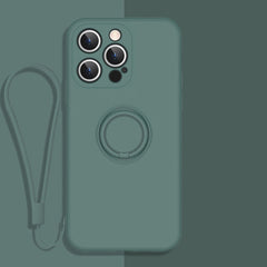All-inclusive Liquid Silicone Phone Protective Case with Ring Holder & Lanyard, For iPhone 13 Pro Max