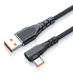 6A 66W USB to USB-C / Type-C Elbow Mobile Phone Game Fast Data Cable, 0.5m, 1m, 2m, 3m