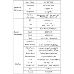 P11 854x480 DLP Smart Projector With Infrared Remote Control, Android 9.0, 4GB+32GB,, EU Plug, US Plug, UK Plug, AU Plug