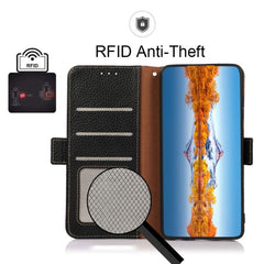 KHAZNEH Side-Magnetic Litchi Genuine Leather RFID Case, For iPhone 13 mini, For iPhone 13, For iPhone 13 Pro, For iPhone 13 Pro Max, For iPhone 12 mini, For iPhone 12 / 12 Pro