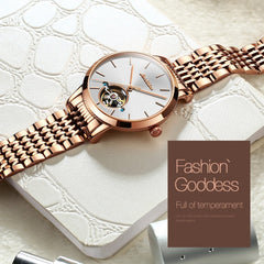 JIN SHI DUN 8812 Women Simple Hollowed Waterproof Automatic Mechanical Watch