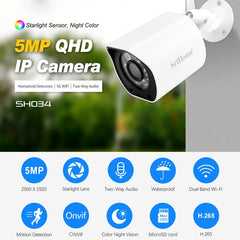 SriHome SH034 5.0MP Mini Dual 2.4 / 5G WiFi Outdoor Waterproof Video Surveillance Color Night Vision Security CCTV Cam, US Plug, UK Plug, AU Plug