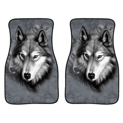 2 in 1 Universal Printing Auto Car Floor Mats Set, Grey Wolf