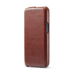 Fierre Shann Oil Wax Texture Vertical Flip PU Phone Case, For iPhone 14, For iPhone 14 Plus, For iPhone 14 Pro, For iPhone 14 Pro Max