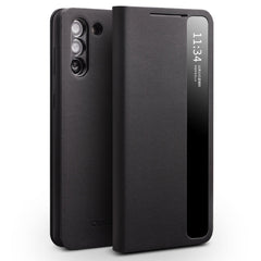 QIALINO Genuine Leather Side Window View Smart Phone Case, For Samsung Galaxy Note20 Ultra, For Samsung Galaxy S21 5G, For Samsung Galaxy S21+ 5G