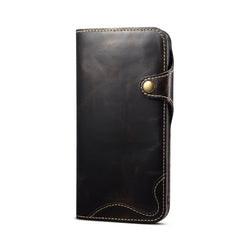 Denior Oil Wax Cowhide Magnetic Button Genuine Leather Case, For iPhone 14 Pro Max, For iPhone 14 Pro, For iPhone 14, For iPhone 14 Plus, For iPhone 13 Pro Max, For iPhone 13 Pro