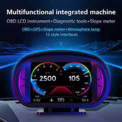 P2 3 inch Multi-function HD OBD LCD Instrument GPS Car Speed Slope Meter HUD Head-up Display, P2