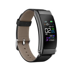 K50+ 0.96 inch Leather Band Earphone Detachable Life Waterproof Smart Watch Support Bluetooth Call, Leather Band (Black)