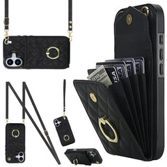 Rhombic Texture Card Bag Phone Case with Long Lanyard, For iPhone 17, For iPhone Air, For iPhone 15 Pro Max