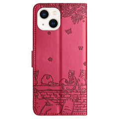 Cat Embossing Pattern Leather Phone Case with Lanyard, For iPhone 13, For iPhone 13 mini, For iPhone 12, For iPhone 12 Pro Max