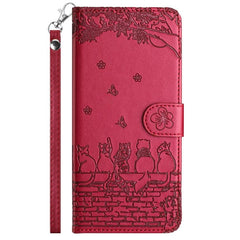 Cat Embossing Pattern Leather Phone Case with Lanyard, For iPhone Air, For iPhone 16 Pro Max, For iPhone 16 Pro, For iPhone 16 Plus
