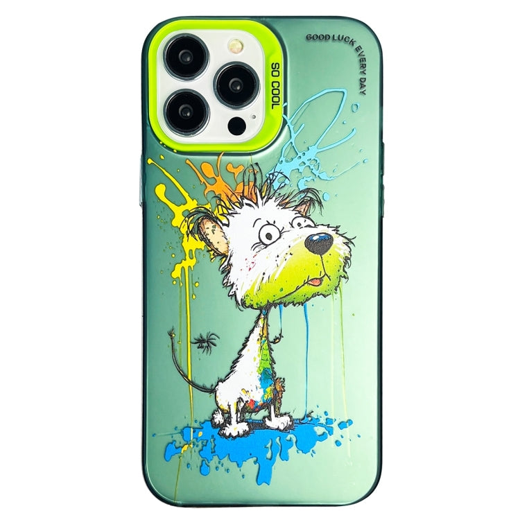 Double Layer Color Silver Series Animal Oil Painting Phone Case, For iPhone 15 Pro Max