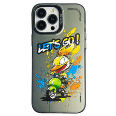 Double Layer Color Silver Series Animal Oil Painting Phone Case, For iPhone 15 Pro
