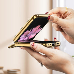 GKK Integrated Plating Diamond Texture PU Phone Case with Ring, For Samsung Galaxy Z Flip6/7 FE, For Samsung Galaxy Z Flip7 5G, For Samsung Galaxy Z Flip5