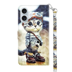 3D Painted Leather Phone Case, For iPhone 16 Plus, For iPhone 16
