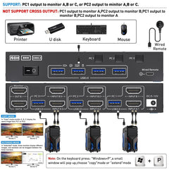 KC-KVM302AS 4K 60Hz USB3.0 / HDMI Dual Monitors KVM Switch, EU Plug, EU Plug