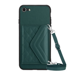 Rhombic Texture Card Bag RFID Phone Case with Long Lanyard, For iPhone SE 2022 / SE 2020, For iPhone 13 Pro Max, For iPhone 13 Pro, For iPhone 13
