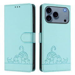 Cat Rat Embossed Pattern RFID Leather Phone Case with Lanyard, For iPhone 17 Pro Max, For iPhone 17 Pro, For iPhone 17, For iPhone Air