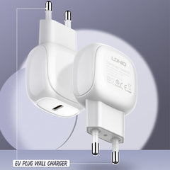 LDNIO A1206C PD27W USB-C / Type-C Fast Charger with 1m 8 Pin Cable, EU Plug