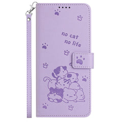 Embossed Kitten Phone Leather Case with Lanyard, For Motorola Moto G14, For Motorola Moto G Stylus 2023 4G, For Motorola Edge 40
