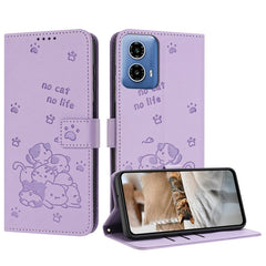 Embossed Kitten Phone Leather Case with Lanyard, For Motorola Moto G85, For Motorola Edge 2024 5G, For Motorola Edge 50 Ultra, For Motorola Edge 50 Pro