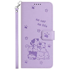 Embossed Kitten Phone Leather Case with Lanyard, For Motorola Edge 60 Pro, For Motorola Edge 60 Fusion, For Motorola Moto G Stylus 5G 2025, For Motorola Moto G05