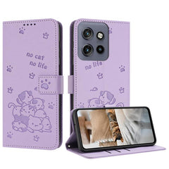 Embossed Kitten Phone Leather Case with Lanyard, For Motorola Moto G17 / G17 Power 4G, For Motorola Moto G67 / G77 5G, For Motorola Edge 70 Fusion 5G, For Motorola Moto G67 Power / G57 Power