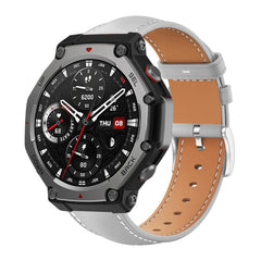 xDfind Flat Head Black Shark Fine Grain Leather Watch Band, For Amazfit T-Rex 3 22mm