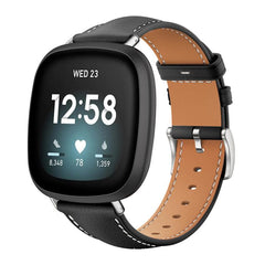 xDfind Flat Head Black Shark Fine Grain Leather Watch Band, For Fitbit Versa 4 / 3 / Sense2 / 1 20mm, For Fitbit Versa 2 / Versa / Versa Lite 22mm