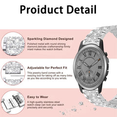 xDfind Diamond Jewelry Stainless Steel Watch Band, For Fossil Q Machine Hybrid Watch 22mm