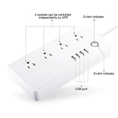 4 x USB Ports + 4 x US Plug Jack WiFi Remote Control Smart Power Socket Works with Alexa & Google Home, AC 110-240V, US Plug, 4xUSB + 4xUS Plug(US Plug)