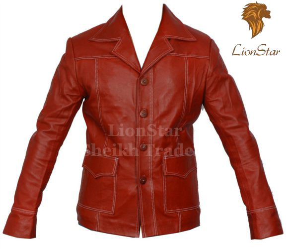 Men's Fight Club Tyler Durden Black & Red Sheepskin Jacket | Premium Leather | Iconic Movie Style