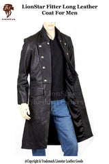 Men's Fitted Long Leather Coat | Premium Cowhide | Full Length | Tailored Professional