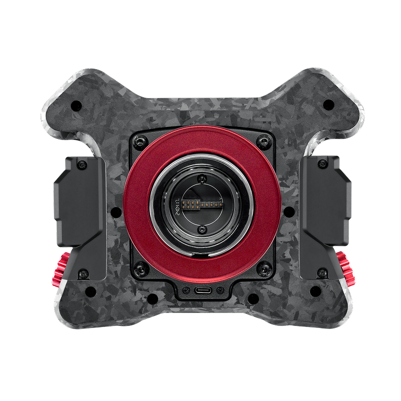 Simagic NEO X Hub modular DIY steering wheel button hub attached to a racing wheel for simulation racing setups.