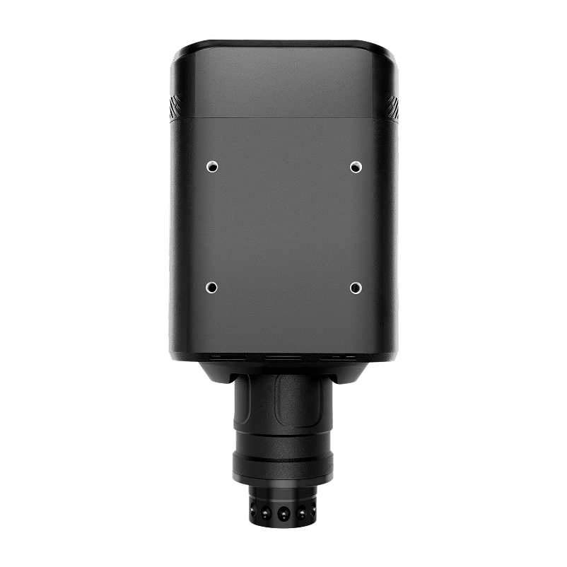 Simagic Alpha EVO 12 Nm direct-drive wheel base mounted on a racing simulator frame, designed for realistic steering and gaming.