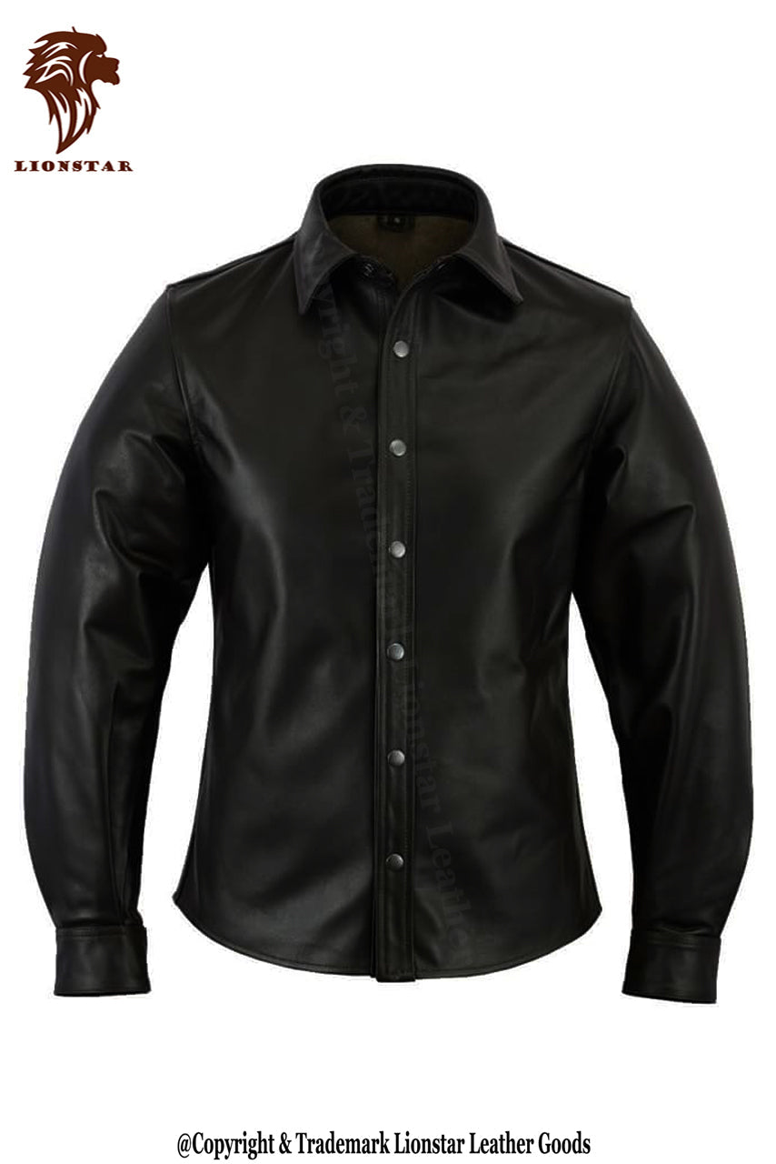 Men's Sheepskin Leather Shacket | Premium Button-Up Shirt Jacket | Casual Smart Style