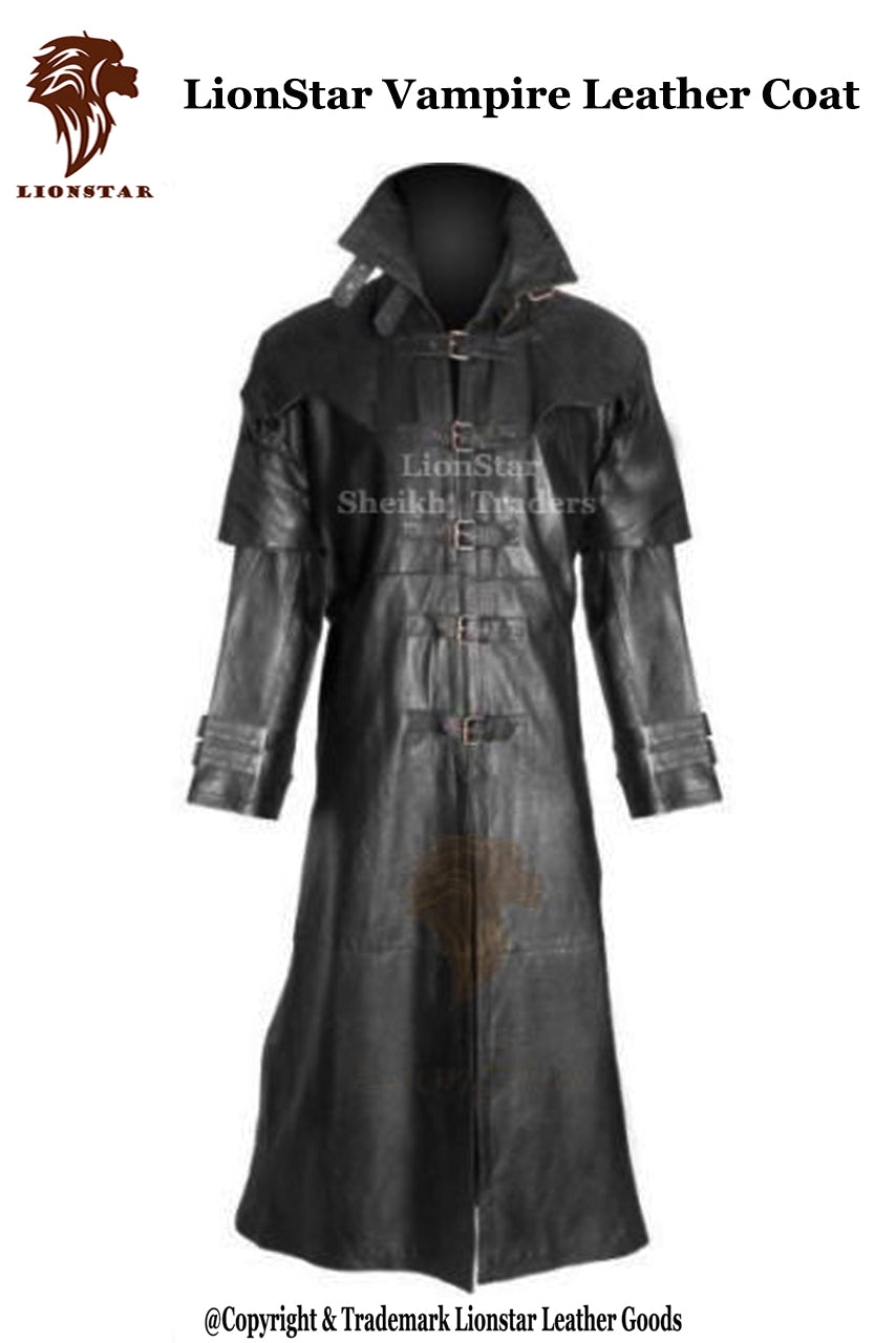 Men's Vampire Leather Coat | Premium Cowhide | Full Length | Gothic Dark Style