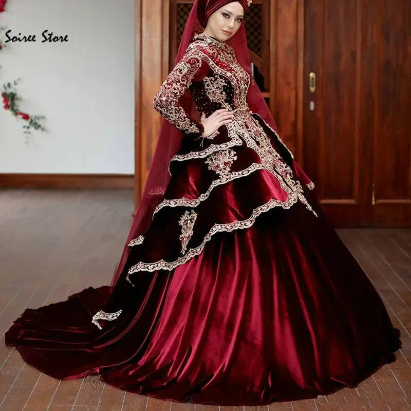 Royal blue Moroccan caftan evening dress with long sleeves and appliques, elegant formal wear by Adistore.