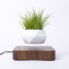 Diamond Plastic Flower Pot + Dark Wood Grain Base Magnetic Levitation Potted Plant Home Decoration, EU Plug, Dark Wood Grain EU Plug, Light Wood Grain EU Plug