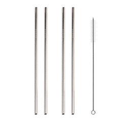 5pcs Reusable Stainless Steel Straight Drinking Straw + Cleaner Brush Set Kit,  215*6mm, 215*6mm (Straight)