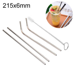 4pcs Reusable Stainless Steel Drinking Straw + Cleaner Brush Set Kit,  215*6mm, 215*6mm (Combination)