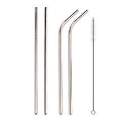 4pcs Reusable Stainless Steel Drinking Straw + Cleaner Brush Set Kit,  215*8mm, 215*8mm (Combination)