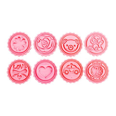 DIY Fondant Cake Mold Biscuit Cookie Cutters Baking Tools with 8 PCS Round Cartoon Patterns, 8 PCS Round Cartoon Patterns(Pink)