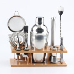 11 in 1 Stainless Steel Cocktail Shaker Tools Set with Wooden Mount, Capacity: 550ml, 550ml