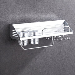 50cm 2 Cups 8 Hooks Multi-function Kitchen Punching Wall-mounted Plastic Edge Condiment Storage Rack, 50cm Punching Plastic Edge
