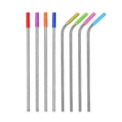 8pcs Reusable Silicone Tips Stainless Steel Drinking Straws + 2pcs Cleaner Brushes Set Kit with Cashmere Bag,  215*6mm, 215*6mm