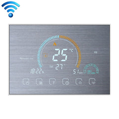 BHT-8000-GCLW-SS Brushed Stainless Steel Mirror Controlling Water/Gas Boiler Heating Energy-saving and Environmentally-friendly Smart Home Negative Display LCD Screen Round Room Thermostat with WiFi, with WiFi