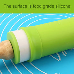 kn055 Solid Wooden Handle Silicone Rolling Pin Non-stick Food Dumpling Stick, Length: 29cm, Random Color Delivery, 29cm