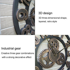 Retro Wooden Round Single-sided Gear Clock Rome Number Wall Clock, Diameter: 80cm, Rome Number 80cm, Rome Number 80cm (Gold)