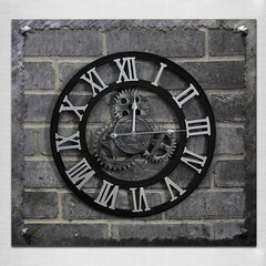 Originality American Industrial Style Wood Vintage Old Gear Wall Clock, Diameter: 50cm, Rome Number  50cm, Rome Number 50cm